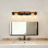 5-Light Matte Black +Wood Wall Lamps with Glass Lamp Shades (No Bulbs) For Bathroom Kitchen Dinning Room