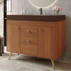 36" Modern Freestanding Bathroom Vanity with Sintered Stone Top, Ceramic Sink & Smart Storage