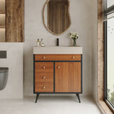 Modern Free-Standing Bathroom Vanity with Ceramic Sink & Sintered Stone Top
