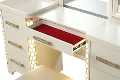 JASMINE Vanity Set with side LED lightning made with Wood in Beige(NJ INVENTORY)