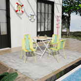 Holiday- 4-Pack Modern Striped Color Block Chairs-Indoor/Outdoor PP Seat & Sturdy Metal Legs, Yellow, Orange, Green with Folding indoor/outdoor square table- PP tabletop with metal legs(White, khaki)