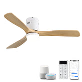 52 Inch Decorative Smart Ceiling Fan With 6 Speed Remote White 3 Solid Wood Blades Reversible DC Motor For Living Room