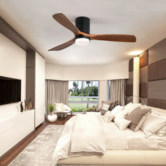 52 Inch Ceiling Fan With Lights 3 Solid Wood Fan Blade Noiseless Reversible Motor Smart Remote Control