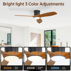 52 Inch Modern Flush Mount Ceiling Fan with LED Light 6 Wind Speeds ABS Fan Blades Reversible DC Motor