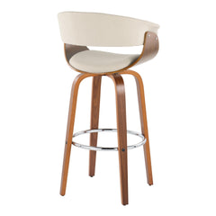 Vintage Mod 30" Mid-Century Modern Fixed-Height Barstool with Swivel in Walnut Wood and Cream Fabric with Round Chrome Metal Footrest by LumiSource - Set of 2