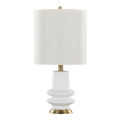 Lloyd 26" Contemporary Polyresin Table Lamp in Sanded Matte White Polyresin, Modern Brass and White Linen Shade from Grandview Gallery by LumiSource - Set of 2