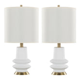 Lloyd 26" Contemporary Polyresin Table Lamp in Sanded Matte White Polyresin, Modern Brass and White Linen Shade from Grandview Gallery by LumiSource - Set of 2