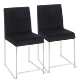 High Back Fuji Contemporary Dining Chair in Stainless Steel and Black Velvet by LumiSource - Set of 2