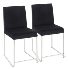 High Back Fuji Contemporary Dining Chair in Stainless Steel and Black Velvet by LumiSource - Set of 2