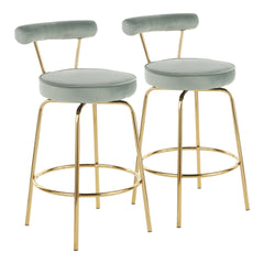 Rhonda Glam Counter Stool in Gold Metal and Sage Green Velvet by LumiSource - Set of 2