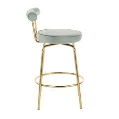 Rhonda Glam Counter Stool in Gold Metal and Sage Green Velvet by LumiSource - Set of 2