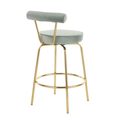 Rhonda Glam Counter Stool in Gold Metal and Sage Green Velvet by LumiSource - Set of 2