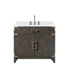 Brown Oak Single Bath Vanity 36 in. W x 22 in. D, Cultured Marble Top, and Faucet Set