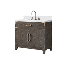 Brown Oak Single Bath Vanity 36 in. W x 22 in. D, Cultured Marble Top, and Faucet Set