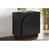 Mid-Century Modern Black Sideboard Buffet, Living Room Wood Storage Cabinet with Arched Cabinet Doors, Black Credenza Cabinet for Kitchen or Living Room, Black