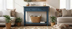 TREXM Daisy Series Console Table Traditional Design with Two Drawers and Bottom Shelf (Dark Navy)
