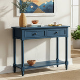 TREXM Daisy Series Console Table Traditional Design with Two Drawers and Bottom Shelf (Dark Navy)