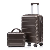 14"/20" 2 pcs/set in ABS Spinner Wheel Luggage, with Combination Lock,14" Cosmetic Case (Brown)