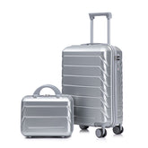 14"/20" 2 pcs/set in ABS Spinner Wheel Luggage, with Combination Lock,14" Cosmetic Case (Silver)