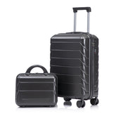 14"/20" 2 pcs/set in ABS Spinner Wheel Luggage, with Combination Lock,14" Cosmetic Case (Dark Gray)