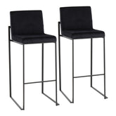 Fuji Contemporary High Back Barstool in Black Steel and Black Velvet by LumiSource - Set of 2