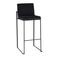 Fuji Contemporary High Back Barstool in Black Steel and Black Velvet by LumiSource - Set of 2