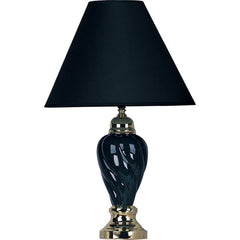 22" Tall Ceramic Table Lamp, Urn-Shaped with Black finish, Linen Shade