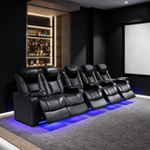 155.5"Power Recliner 5 PC Made WithTop-Grain Nappa,Fully Adjustable Relaxation,Smart Charging,Dynamic RGB LED Lighting,BLACK