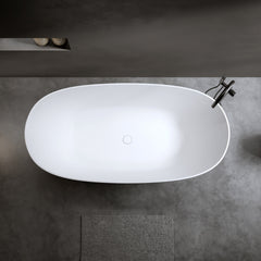 61'' Freestanding Bathtub Resin Stone Soaking Bathtub Solid Surface Modern Tubs with Overflow and Pop-up Drain in White