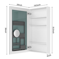 20'' W x 36'' H Surface Frameless Mirror Medicine Cabinet, Beveled Mirror Edges Bathroom Medicine Cabinet, Left opening door