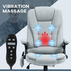 HOMCOM 6 Point Vibrating Massage Office Chair with Heat, Linen High Back Executive Office Chair with Reclining Backrest, Padded Armrests and Remote, Light Gray