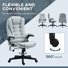 HOMCOM 6 Point Vibrating Massage Office Chair with Heat, Linen High Back Executive Office Chair with Reclining Backrest, Padded Armrests and Remote, Light Gray