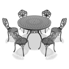 7-Piece Set Of All-Weather Cast Aluminum Dining Furniture Set With Black Frame