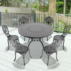 7-Piece Set Of All-Weather Cast Aluminum Dining Furniture Set With Black Frame
