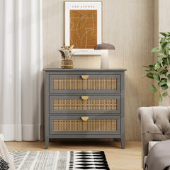 3 Drawer Cabinet,Natural rattan,American Furniture,Suitable for bedroom, living room, study