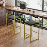 Modern Velvet Counter Height Bar Stools with Low Backrest Set of 2 Upholstered Dining Stools for Kitchen Island (Gold & Black)