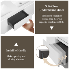 60" Floating Bathroom Vanity with Sink, Wall-Mounted Bathroom Storage Vanity Cabinet with Solid Surface Top Basin and Two Soft Close Drawers Fully Assembled, Glossy White GF-24V11-60DGW-W1573P152689