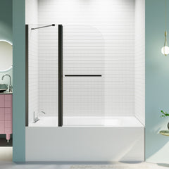 43 in. W * 58 in. H Frameless Folding Shower Doors for Bathtub, 1/4" (6mm) Thick SGCC Tempered Glass Door, Bathroom Pivot Tub Glass Door, Matte Black