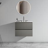 TIA 24" Wall Mount Space Grey Bathroom Vanity with Ceramic Sink with Three Faucet Holes, Large Storage Floating Bathroom Vanity for Modern Bathroom, One-Piece Sink Basin without Drain, Pre-assembled