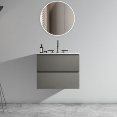 TIA 24" Wall Mount Space Grey Bathroom Vanity with Ceramic Sink with Three Faucet Holes, Large Storage Floating Bathroom Vanity for Modern Bathroom, One-Piece Sink Basin without Drain, Pre-assembled
