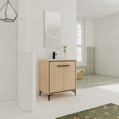 30 Inch Bathroom Vanity Base with basin, Storage Cabinet with Doors, Engineered Wood