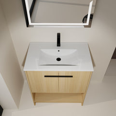 30" Bathroom Vanity with Ceramic Sink, 2 Soft Closing Doors, Freestanding Bathroom Cabinet Vanity, Plywood