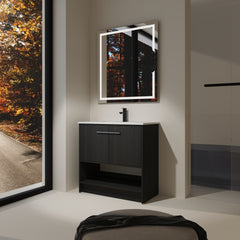 36" Bathroom Vanity with Ceramic Sink, 2 Soft Closing Doors, Freestanding Bathroom Cabinet Vanity, Plywood