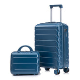 14"/20" 2 pcs/set in ABS Spinner Wheel Luggage, with Combination Lock,14" Cosmetic Case (Dark Blue)