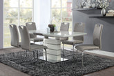 Modern Sleek Design 7pc Dining Set Table with Self-Storing Leaf and 6x Side Chairs Metal Frame Contemporary Dining Room Furniture
