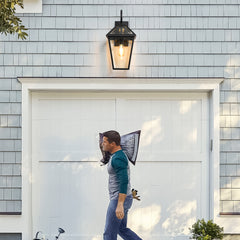 21"(H) 1-Pack Outdoor Wall Lantern Light – Modern Black Metal & Clear Glass Sconce for Porch, Patio, and Garden Lighting (Bulb Not Included)