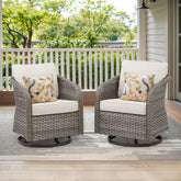 Outdoor Swivel Rocking Wicker Chairs Set of 2, PE Rattan Patio Glider Chairs with Beige Cushions for Porch or Backyard