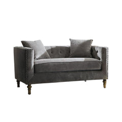 Sidonia Gray Velvet Loveseat W/2 Pillows