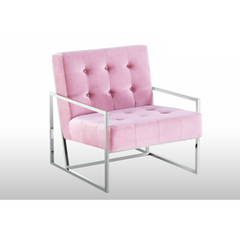 Living Room Accent Chair with Chrome Stainless Steel Frame, 1Pc Velvet Tufted Armchair, Pink