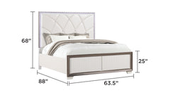 Fabio Contemporary Style Queen 5PC Bedroom set Made with Diamond-Shaped Side Accents, LED Lighting and Wood in White Finish (CA INVENTORY)